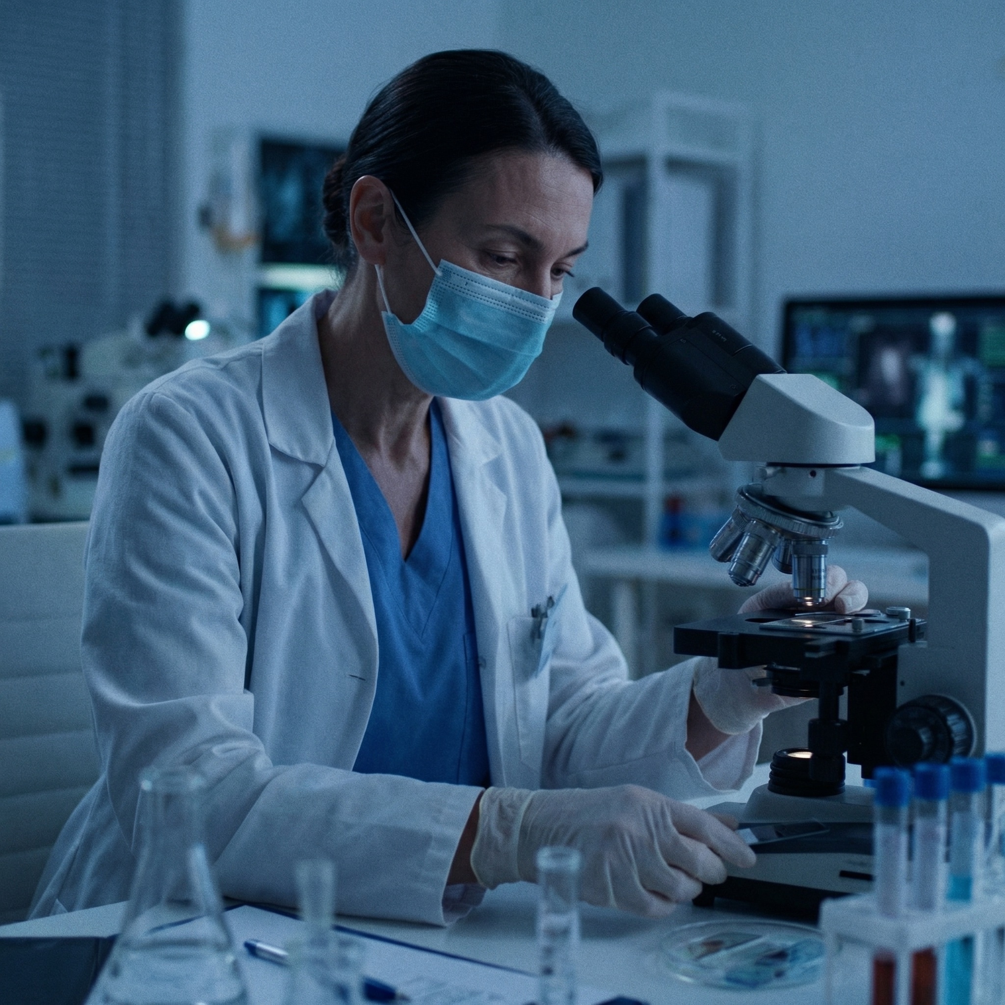 Researcher examining samples in laboratory